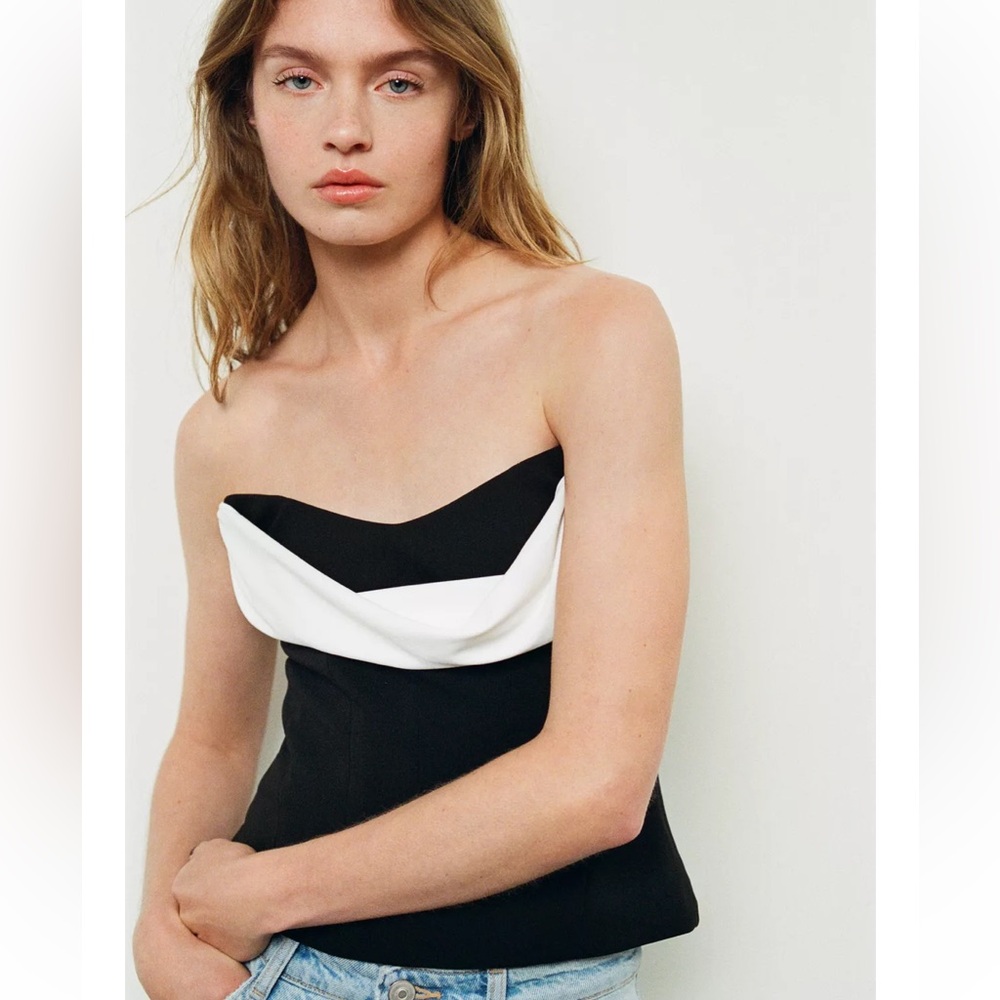 Zara Black and White Strapless Crop Top